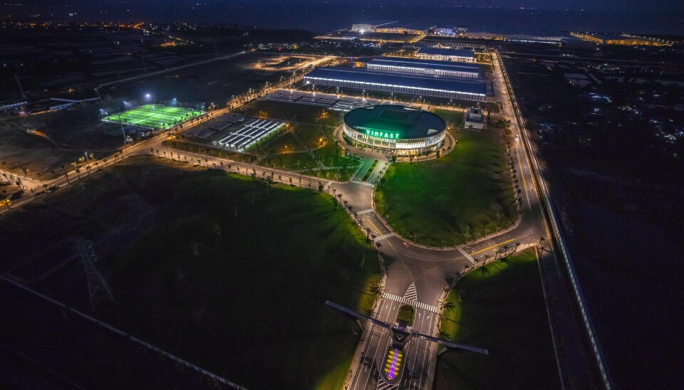 VinFast’s Hai Phong plant is located on an industrial park located on Cat Hai Island near the city VinFast Bulding Aerial Night