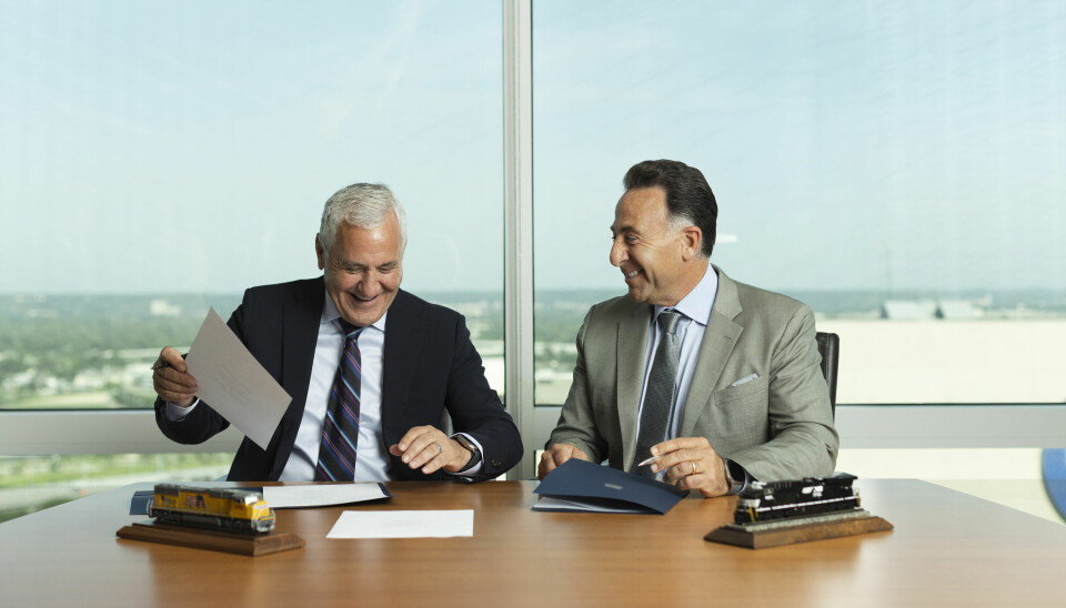 (L to R) Jim Vena, CEO of Union Pacific, and Mark George, CEO of Norfolk Southern, believe that the merger will help boost rail against other modes of logistics