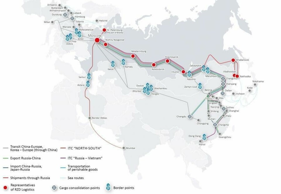 Container routes. Credit: RZD Container routes, RZD