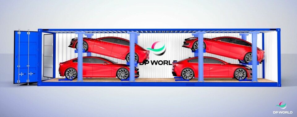 The R-Rak system can comfortably load four vehicles per container but with smaller sedans that can be increased to six vehicles per container DPW R-Rak 4 Loaded Generic Vehicles - Side