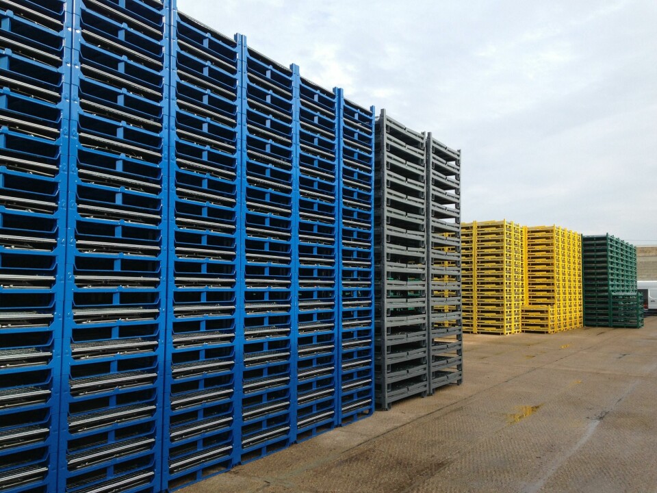 Renault pool of standard metal packaging, folded before being transported Renault pool of standard metal packaging, folded before being transported