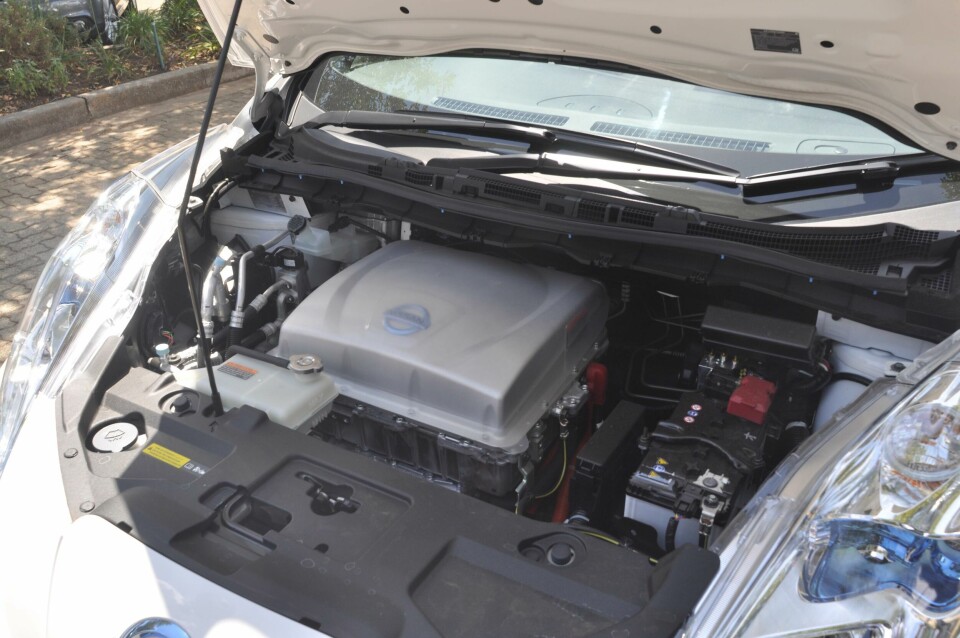 South Africa hopes to become a hub for components which power EVs such as the Nissan Leaf. Credit: Gavin du Venage Nissan Leaf under bonnet, Johannesburg