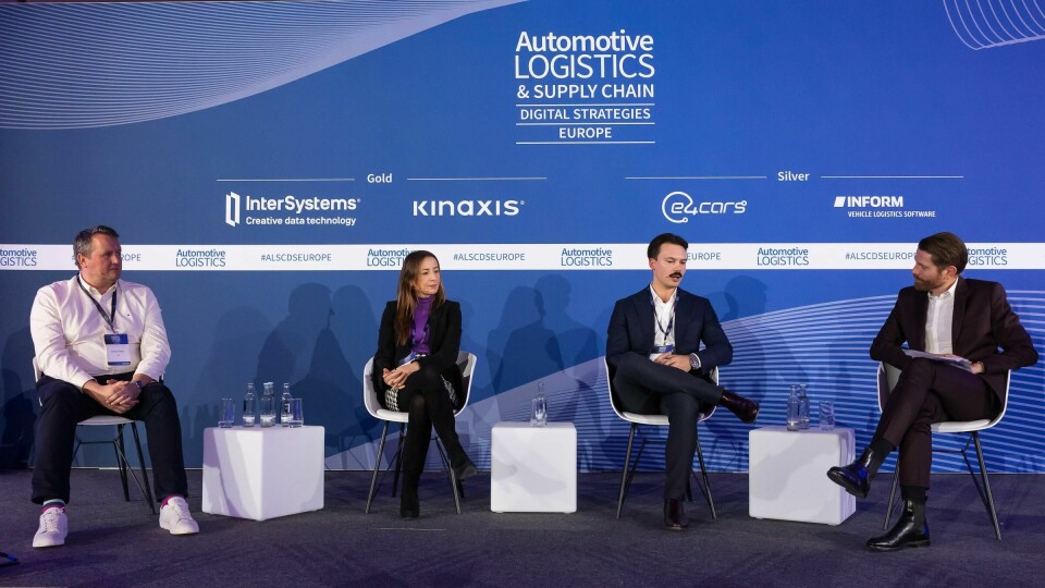 ALSC Digital Strategies Europe, final session, “Roadmap to 2030”. (L to R) Simon Inskip, JLR; Marion Gillich, Daimler Truck; Julian Thomßen, Celonis; Christopher Ludwig, Automotive Logistics. ALSC Digital Strategies Europe, final session,
