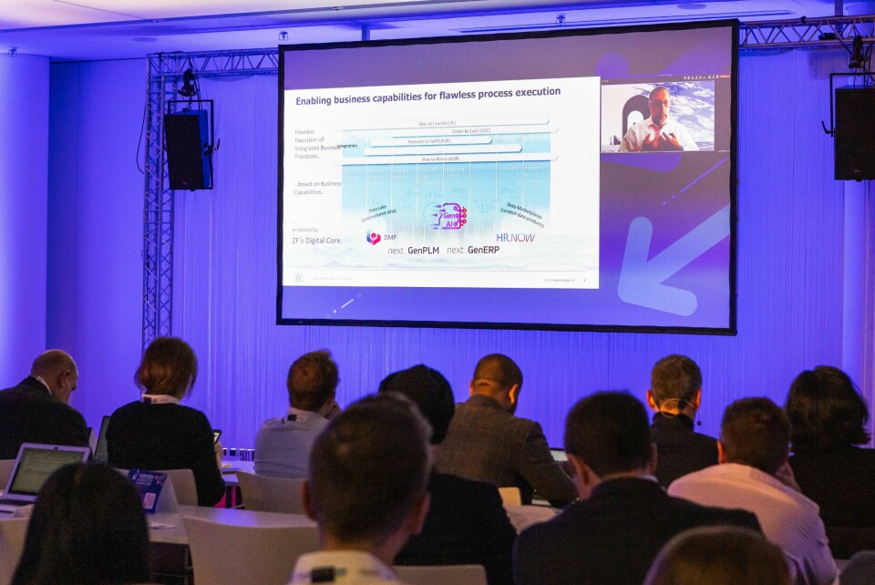 Dr René Deist, ZF appeared via live video feed to the delegates at the conference to discuss how next generation AI is driving the firm into its new era of digitalisation Automotive_LSC_MUC_S3_20231107-4005