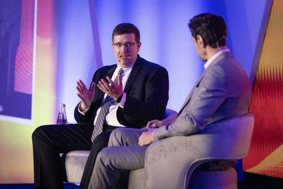 Patrick Manzi, NADA (left) speaks to Richard Logan, Automotive Logistics Patrick Manzi NADA