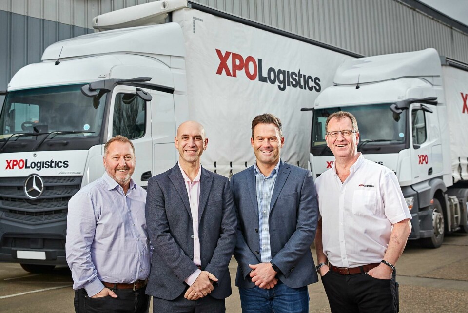 left to right: Jeff Hall, general manager, automotive - UK, XPO Logistics; Juan Manuel Santiago Mendez, CEO of Mercedes-Benz Parts Logistics – UK; Richard Peake, warehouse operations manager, Mercedes-Benz, UK; Simon Patton, operations director, transport solutions – UK & Ireland, XPO Logistics 2020.03.04-MercedesBenz-1280