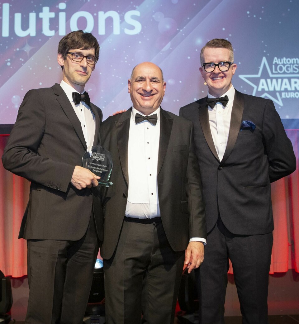 Sebastian Leifermann accepted the award for Greener Supply Chain for Wallenius Wilhelmsen Wallenius_Wilhelmsen_award