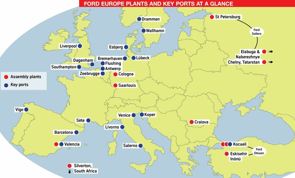 Ford’s key outbound network hubs Ford outbound map
