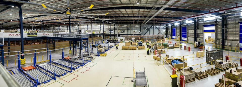 Parts are delivered to the TPC by trucks arriving at designated bays. The components are unloaded by forklift before being stored in one of three areas according to their size – small, medium or large. Credit: Toyota Interior, Toyota Parts Centre, Sydney