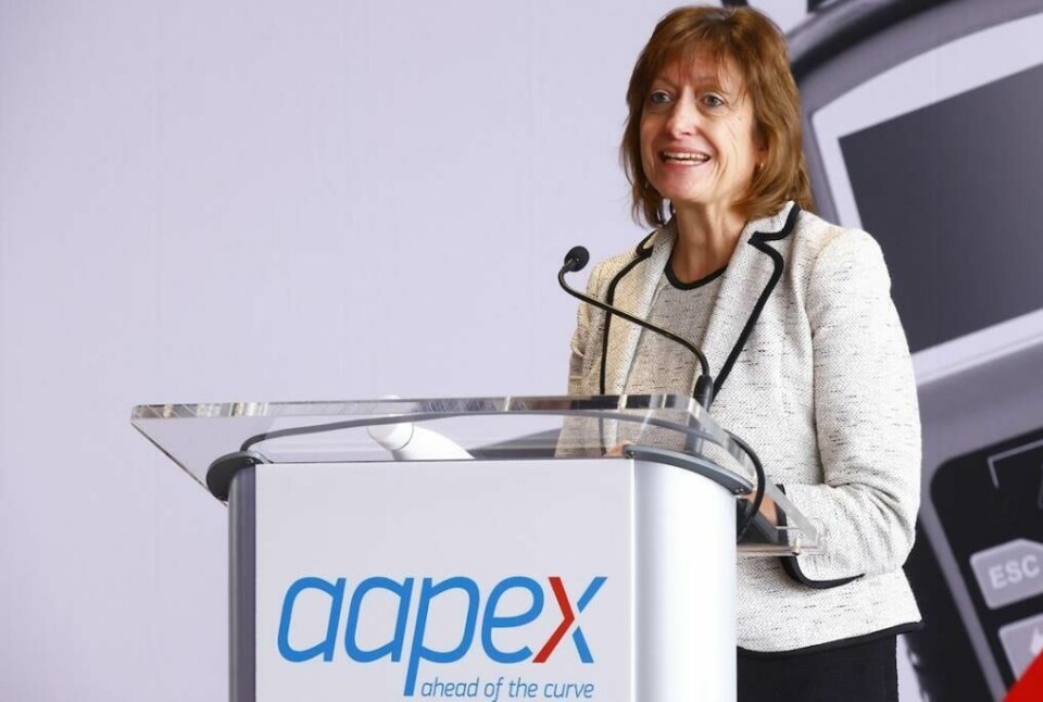 Alison Jones, senior vice-president of global circular economy at StellantisJones announces developments for the Sustainera service parts range at the Automotive Aftermarket Products Expo in Last Vegas. Alison Jones, senior vice-president of global circular economy at Stellantis