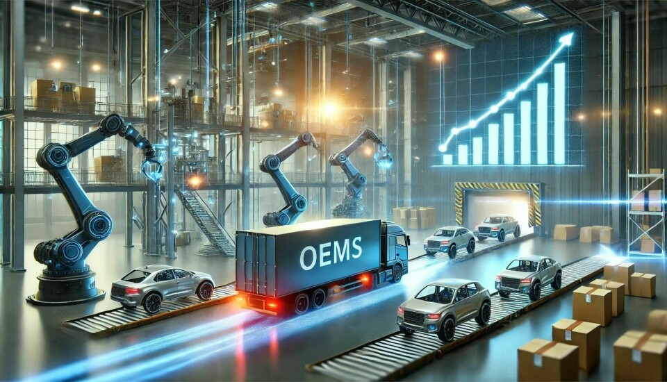 Automotive OEMs are slashing costs amid margin squeeze and market shifts in 2025 DALL·E 2025-01-31 15.30.05 - A professional digital illustration representing cost-cutting in automotive logistics by OEMs. The image features a modern automotive factory or logis
