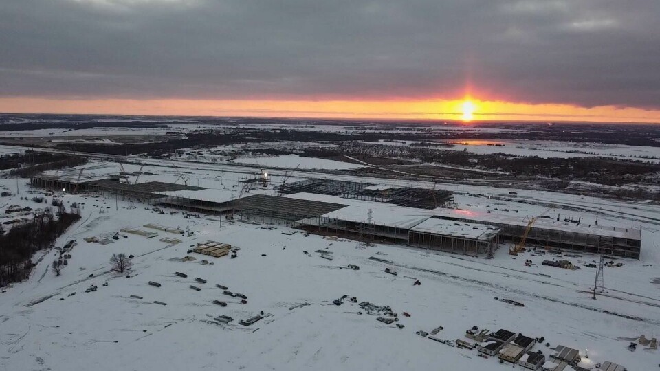 Snow covers the construction site of Tesla’s Gigafactory near Austin, Texas Tesla Gigafactory Texas snow