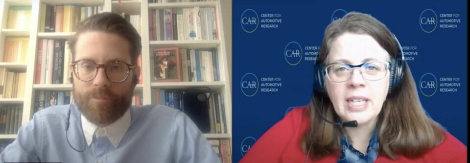 Christopher Ludwig, editor-in-chief and Kristin Dziczek, vice-president of the US Center for Automotive Research (CAR) Chris_and_Kristin_webinar