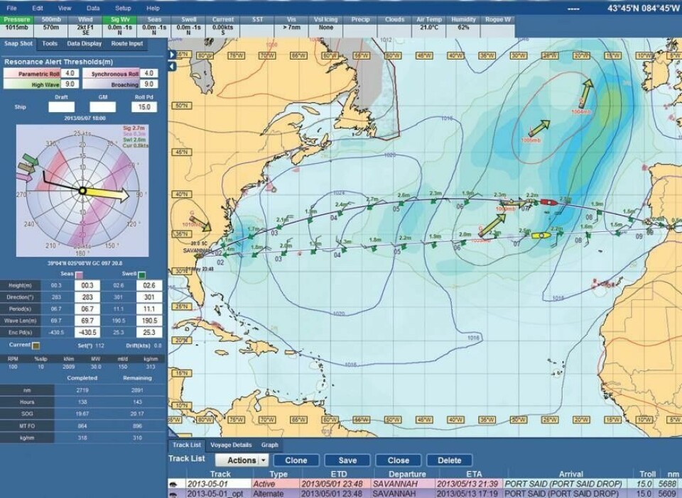 An example of weather routing software. Credit: StormGeo StormGeo weather routing software