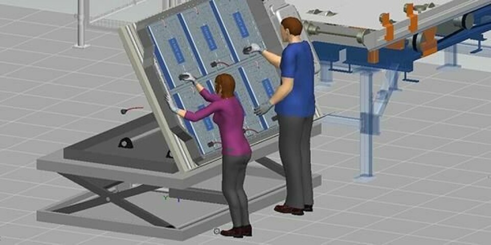 The digital twin can be utilised to evaluate worker posture, vision and reach to create safer workplaces for higher quality operations Jack-Jill-Battery-Assembly_2_600x300