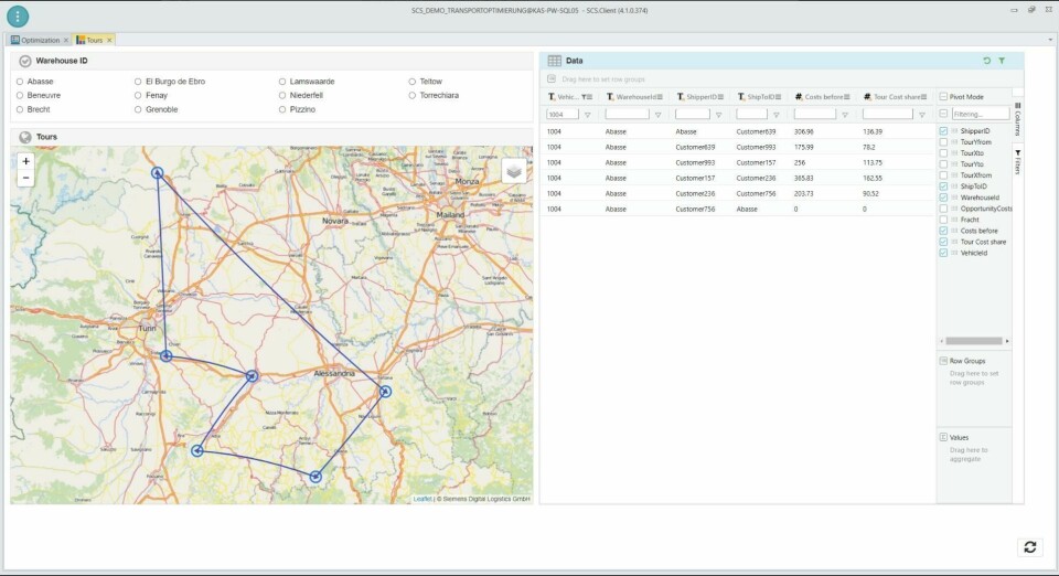 Digital transport planning optimizes capacity for supply and procurement tours resulting in reliable and cost-effective transportation at ideal conditions Transport optimization Tour Transport Demo