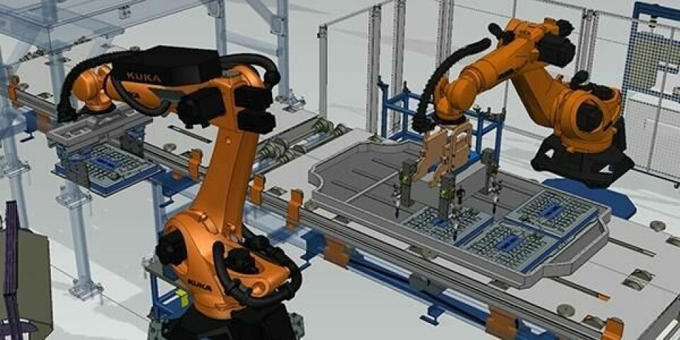 Process simulation software can be used to digitally engineer and validate robotic applications well in advance of production Robotic-Battery-Assembly_600x300