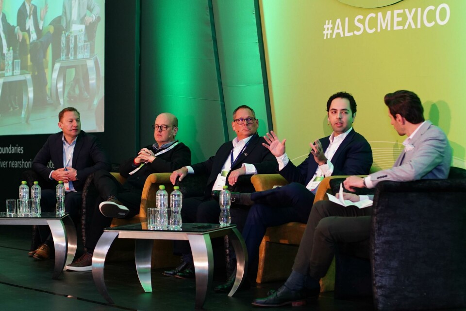 Talking EV localisation (left to right): Christian Moser, DB Schenker; Juan Cerdiera, SEV Mexico; David D’Annunzio, DP World; Javier Valadez, Paccar Mexico; chairman Richard Logan ALSC Mexico Future focus panel