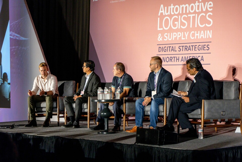 Alexander Style, Vinturas (right) said automation can help share data across the automotive supply chain network ALSC DS NA 2024 (R to L) Alexander Styles, Vinturas, Ricardo Manzanera, Forvia, David Eyes, TrueCommerce, David Herb, Toyota and Riad Mannan, Automotive Logistics