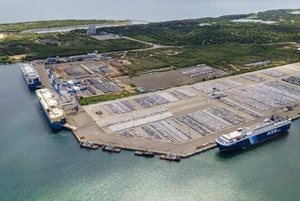 HIPG is in the process of building 68,000 sq.m of additional vehicle parking space Hambantota_port_aerial