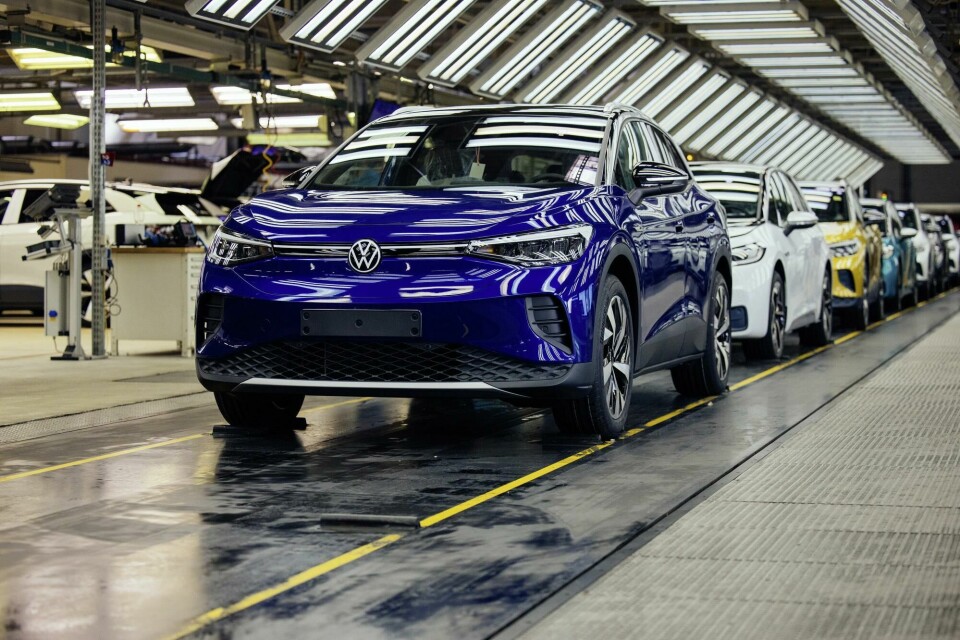 Volkswagen has been exporting volumes of its ID.4 luxury electric SUV to the US from its assembly plant in Zwickau Germany since March 2021 ID4 assembly Zwickau