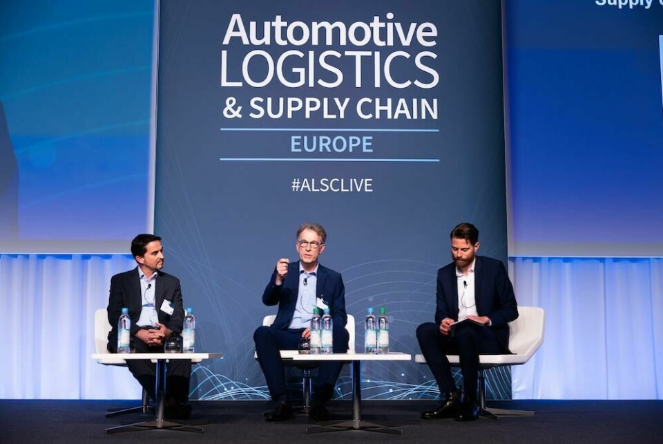 Volvo’s Sean Bricknell (left) and Dieter Braun from Audi (centre) talked to Chris Ludwig about speeding up and standardising supply chain logistics planning and the importance of collaboration. ALSC Europe final session_Braun, Bricknell