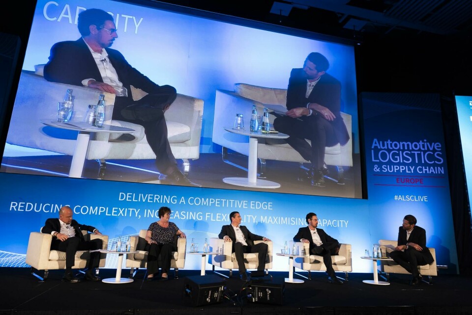 (L to R) Nurettin Erdogan, Automotive Vertical Head Europe, CEVA Logistics; Michelle Carter, Supply Chain Director Europe, Asia and RSA, IAC Group; Jean-Marc Carlicchi, Vice-president, Supply Chain Engineering, Renault Group; Luiz Solia, Vice President, Industry Principal, Kinaxis; Christopher Ludwig, Chief Content Officer, Automotive Logistics & Ultima Media FRPIC_240320_ALSC_Europe_270