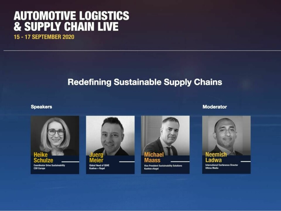 Watch: Redefining sustainable automotive supply chains Redefining Sustainable Supply Chains with Michael Maass, vice-president sustainability solutions, Kuehne + Nagel
Juerg Maier, global head of QSHE, Kuehne + Nagel
Heike Schulze, coordinator Drive Sustainability, CSR Europe