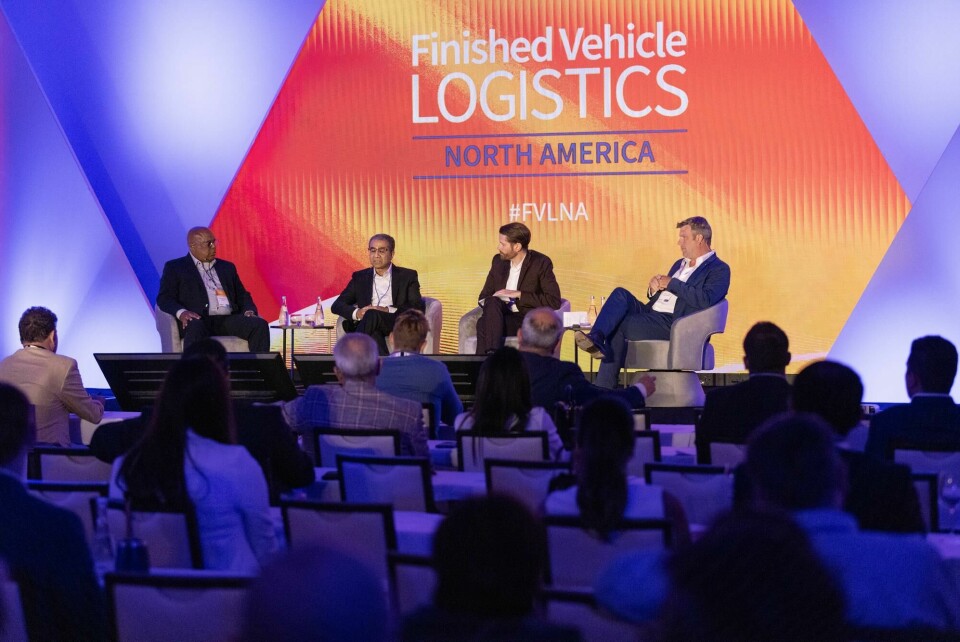 (L to R) Charles Franklin from Glovis America, GM’s Prashant Swadia, Christopher Ludwig, Automotive Logistics and Stephen Hubert, Höegh Autoliners Long haul partnerships FVL NA 2024