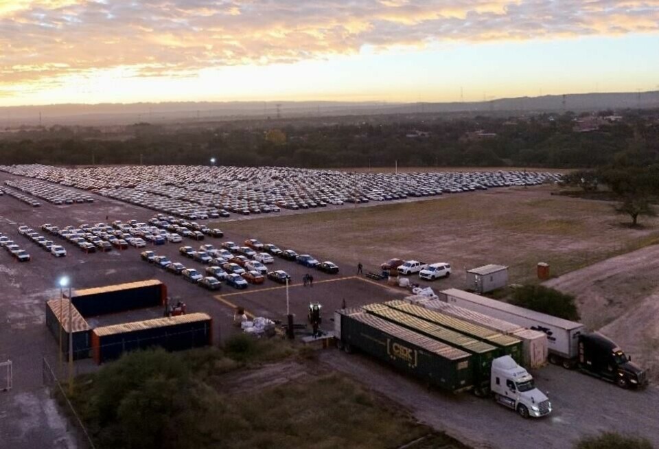 DP World is loading vehicles into containers and shipping by rail from Jumandi vehicle yard in Aguascalientes Jumandi drone photo