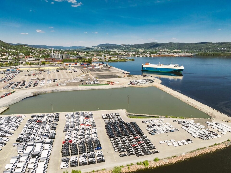 The terminal at the front is where Wallenius Wilhelmsen and Bertel O. Steen will build their facility (image: Port of Drammen) Drammen port DJI_0336