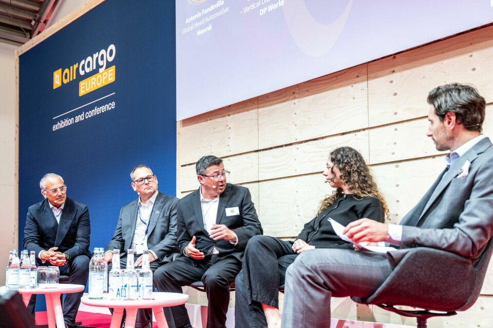 Automotive Logistics panellists for “Automotive Logistics on the move: Forecast and trends in a disrupted market.” From left to right: Antonio Fondevilla, Maersk; David D’Annunzio, DP World; David Resetar, DSV; Emily Uwemedimo, Automotive Logistics; Richard Logan, Automotive Logistics TL_2025