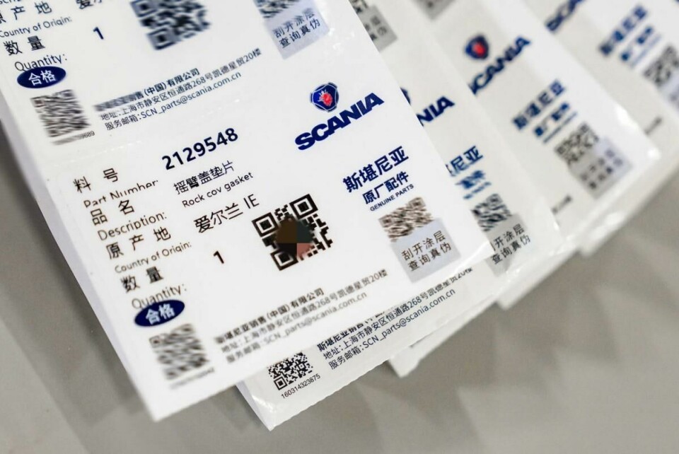 Scania’s QR labelling is designed to tackle parts counterfeiting Scania QR label for parts in China