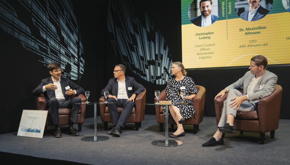 (From left) Dr Maximillian Altmann urged cooperation and transparency on increasing rail and e-trucks in vehicle logistics in a panel with BMW's Thomas Wiech, Mercedes-Benz's Anouck Arnaud, moderated by Christopher Ludwig ARS Altmann, BMW and Mercedes-Benz finished vehicle logistics leaders
