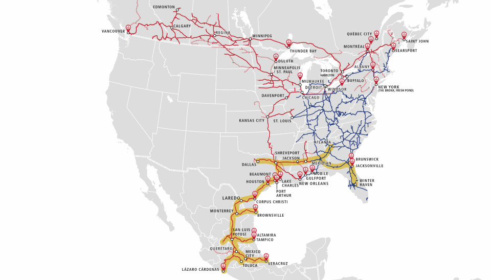 The Southeast Mexico Express (highlighted in yellow) connects ports, manufacturing hubs and population centres across the region, as well as improving connections to the northern routes offered by CPKC and CSX.
